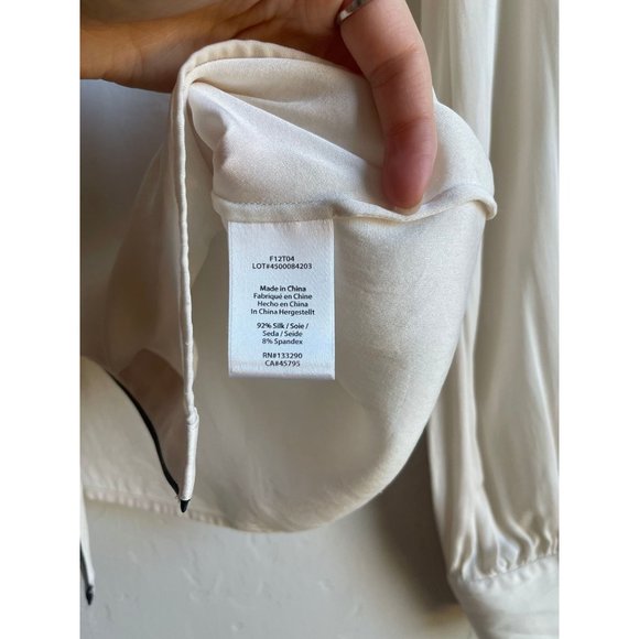 Rachel Zoe Lara Tipped Shirt Size 4 Ivory Cream Silk Blend Button Up Collared - Picture 9 of 9